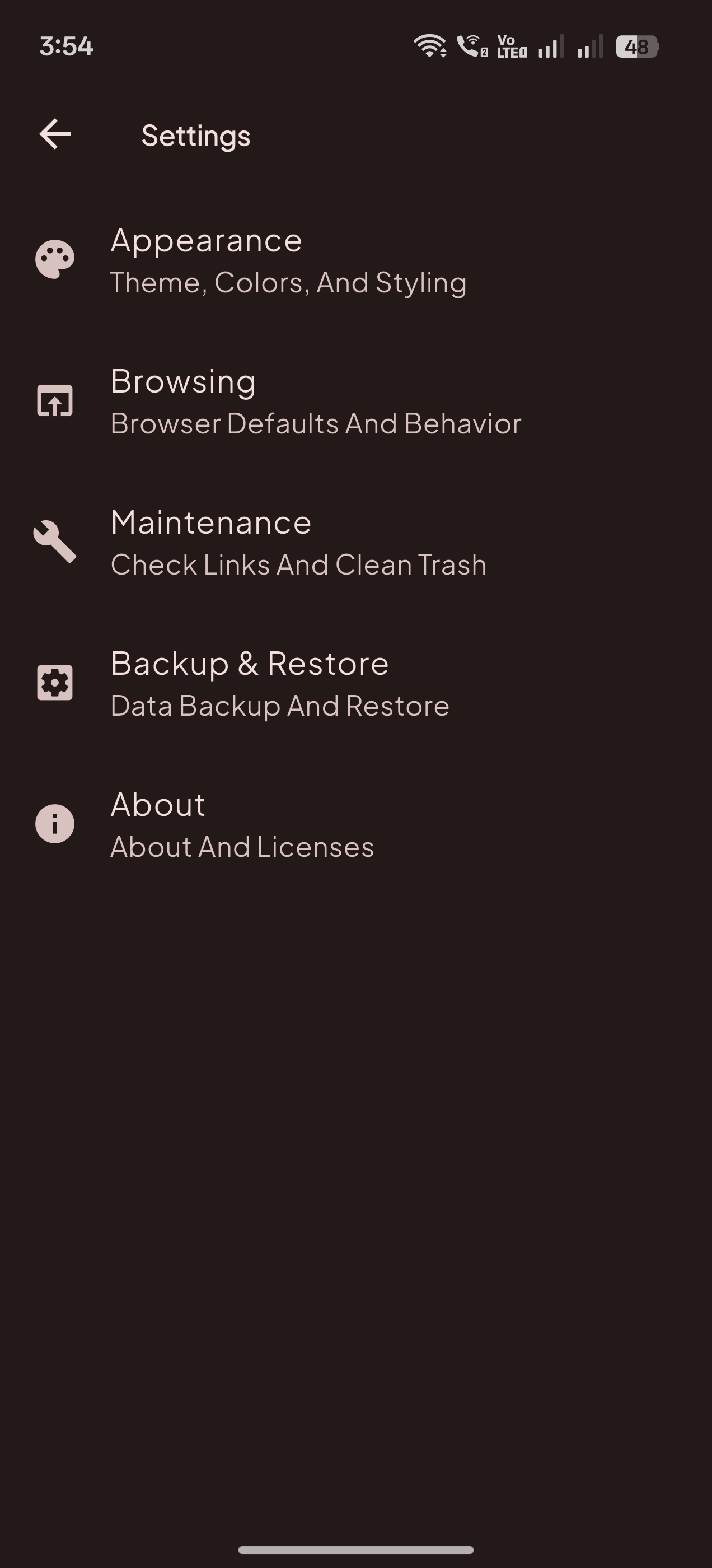 Atlas settings screen